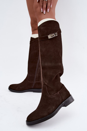Botas altas de chocolate de ante con correas decorativas Clarimond 2