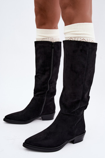 Botas altas negras de ante cálidas con tacón bajo Philomene
