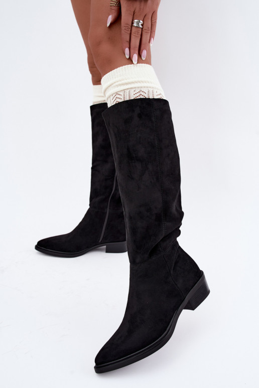 Botas altas negras de ante cálidas con tacón bajo Philomene