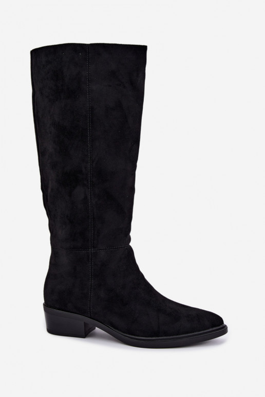 Botas altas negras de ante cálidas con tacón bajo Philomene