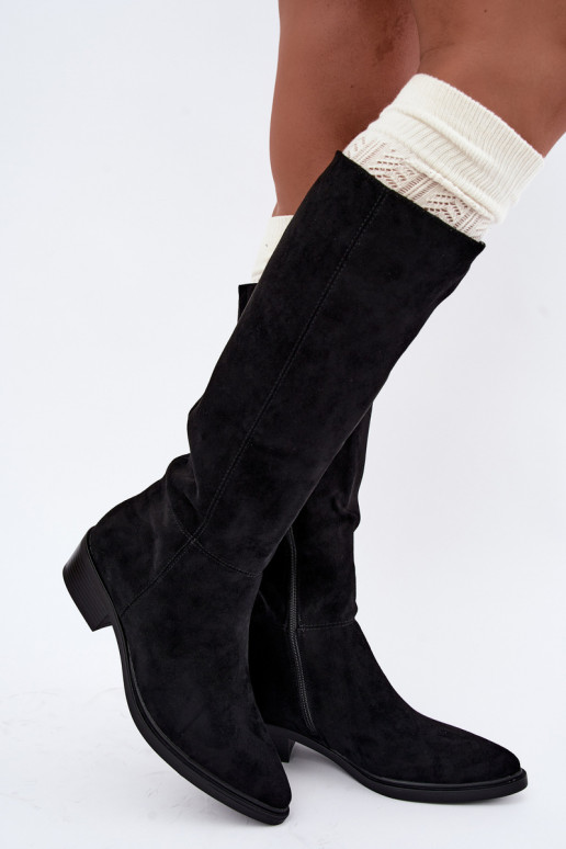 Botas altas negras de ante cálidas con tacón bajo Philomene