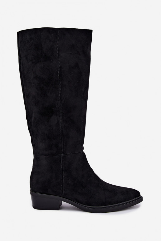 Botas altas negras de ante cálidas con tacón bajo Philomene