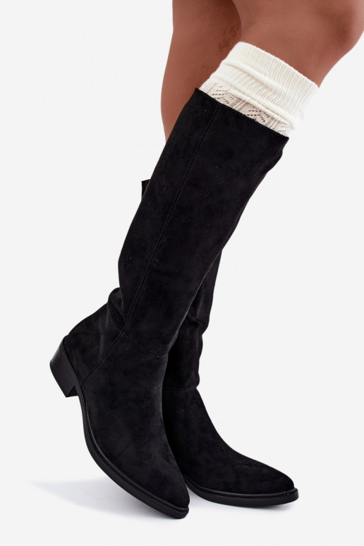 Botas altas negras de ante cálidas con tacón bajo Philomene