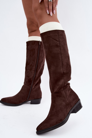 Botas altas de chocolate de ante cálidas con tacón bajo Philomene 2
