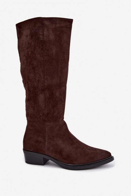 Botas altas de chocolate de ante cálidas con tacón bajo Philomene