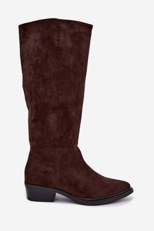 Botas altas de chocolate de ante cálidas con tacón bajo Philomene