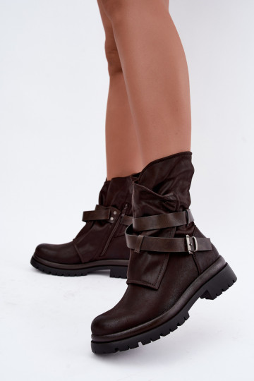 Botines de mujer de chocolate con correas y hebillas Dianelle 2