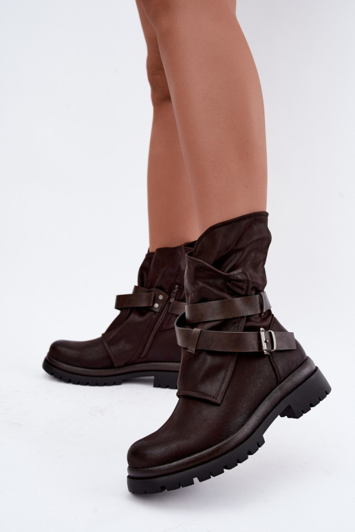 Botines de mujer de chocolate con correas y hebillas Dianelle