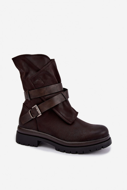 Botines de mujer de chocolate con correas y hebillas Dianelle