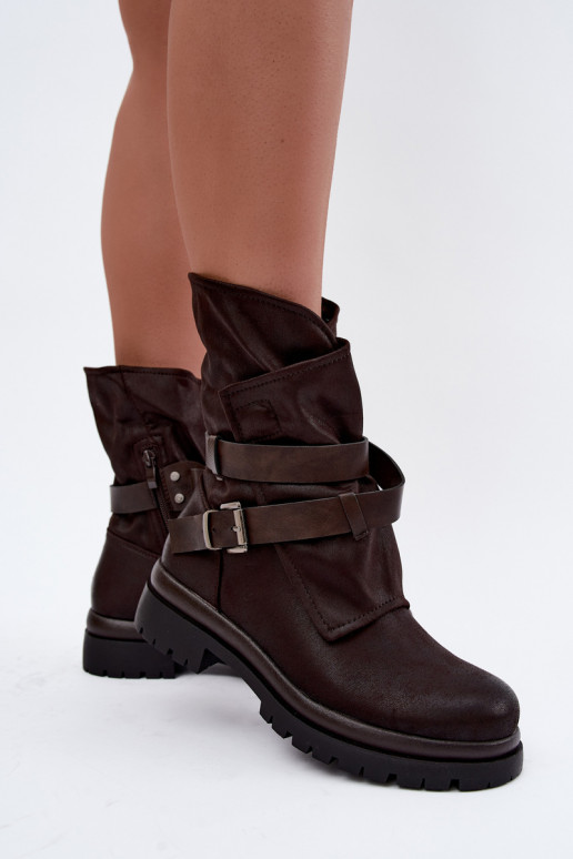 Botines de mujer de chocolate con correas y hebillas Dianelle