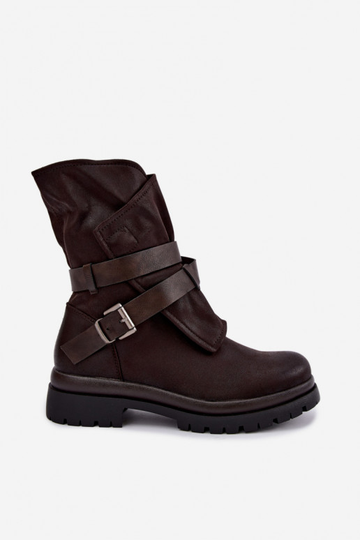 Botines de mujer de chocolate con correas y hebillas Dianelle