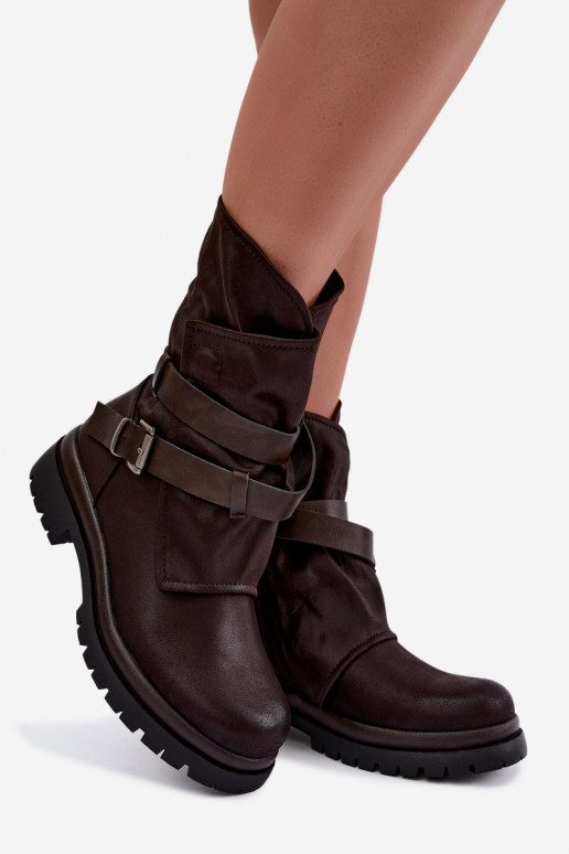 Botines de mujer de chocolate con correas y hebillas Dianelle