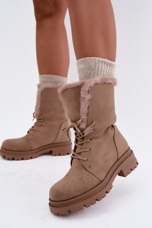 Botines cálidos de arena con cordones y piel en el interior Heloise