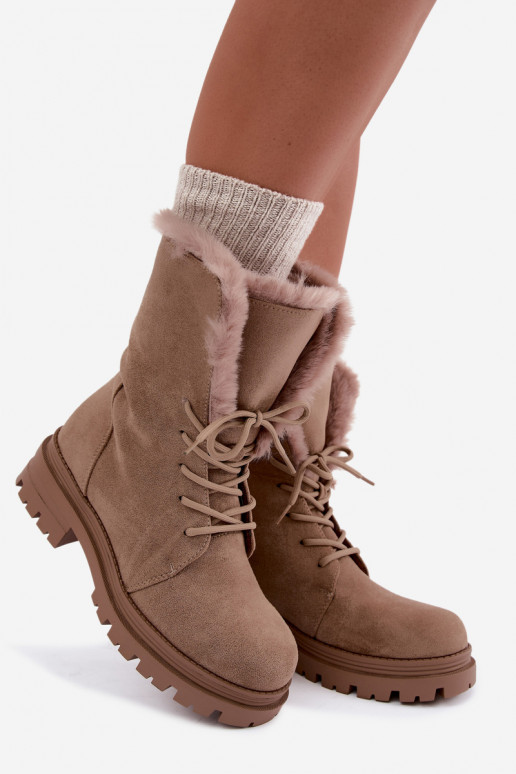 Botines cálidos de arena con cordones y piel en el interior Heloise