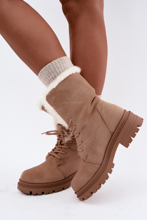 Botines cálidos de marfil con cordones y piel en el interior Heloise