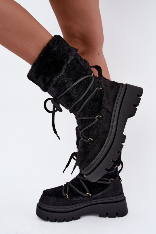 Botas de nieve negras con piel y plataforma Illyria