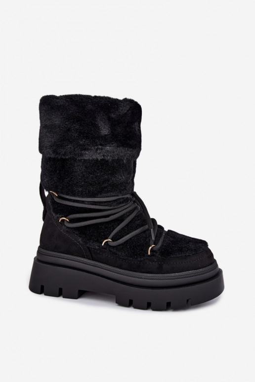 Botas de nieve negras con piel y plataforma Illyria
