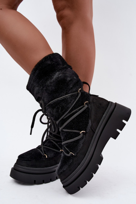 Botas de nieve negras con piel y plataforma Illyria
