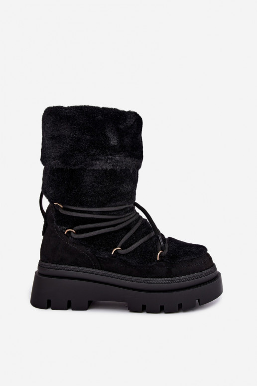 Botas de nieve negras con piel y plataforma Illyria