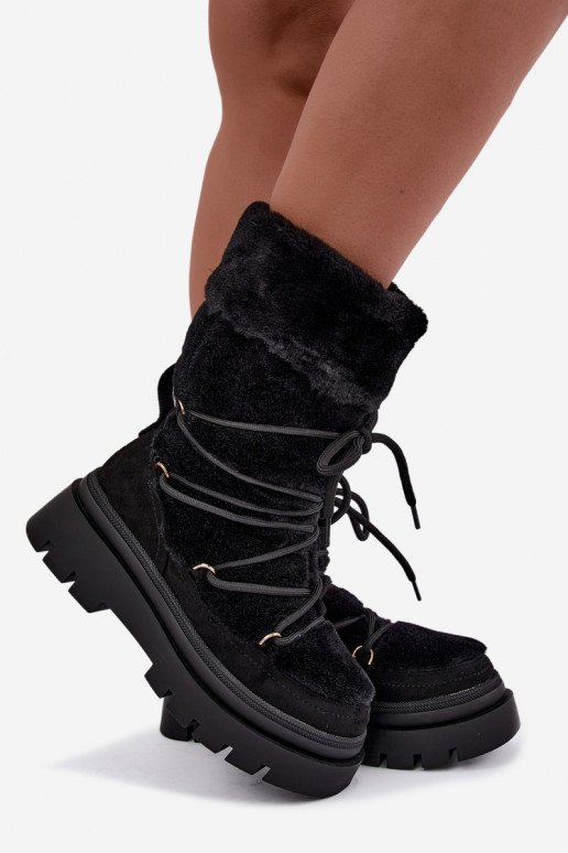 Botas de nieve negras con piel y plataforma Illyria