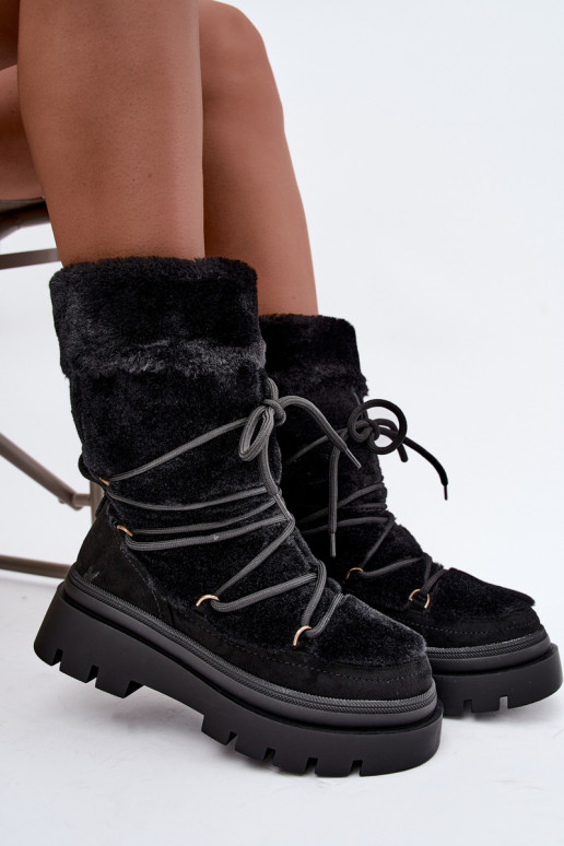 Botas de nieve negras con piel y plataforma Illyria