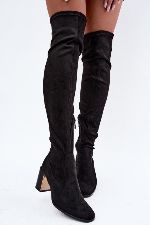 Botas altas de ante negras con tacón Primelle