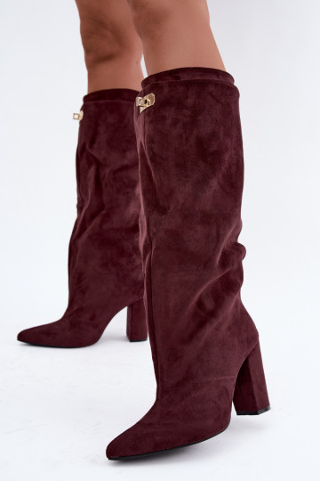 Botas altas forradas con doble caño y tacones de ante burdeos de Luminelle 2