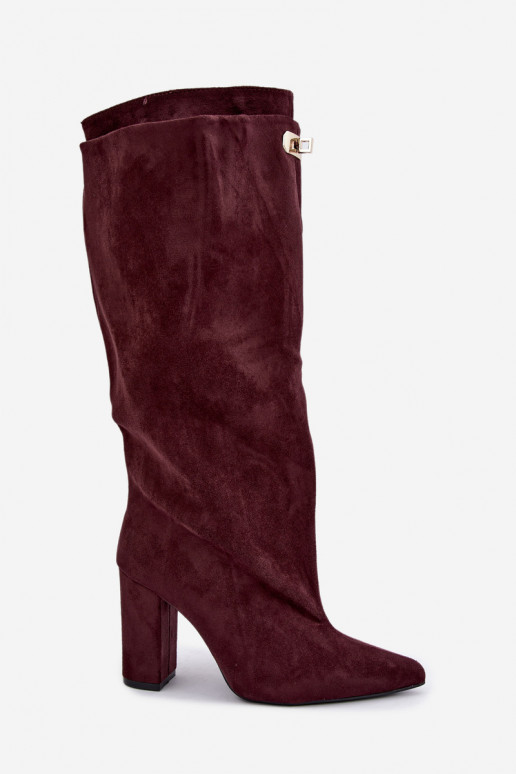 Botas altas forradas con doble caño y tacones de ante burdeos de Luminelle