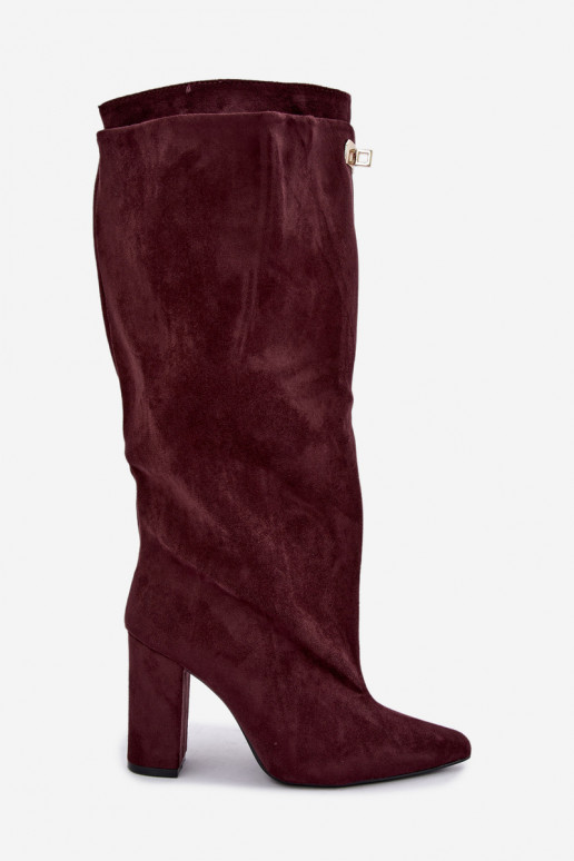 Botas altas forradas con doble caño y tacones de ante burdeos de Luminelle