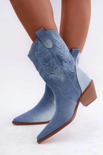 botines de estilo cowboy sin cordones con tacones de tela de mezclilla Ferelle