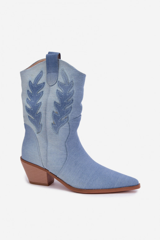 botines de estilo cowboy sin cordones con tacones de tela de mezclilla Ferelle