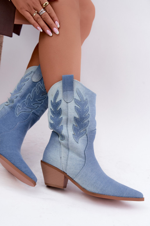 botines de estilo cowboy sin cordones con tacones de tela de mezclilla Ferelle