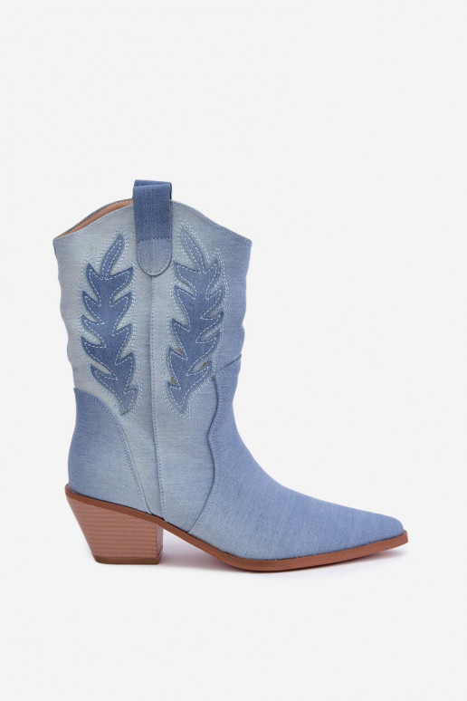 botines de estilo cowboy sin cordones con tacones de tela de mezclilla Ferelle