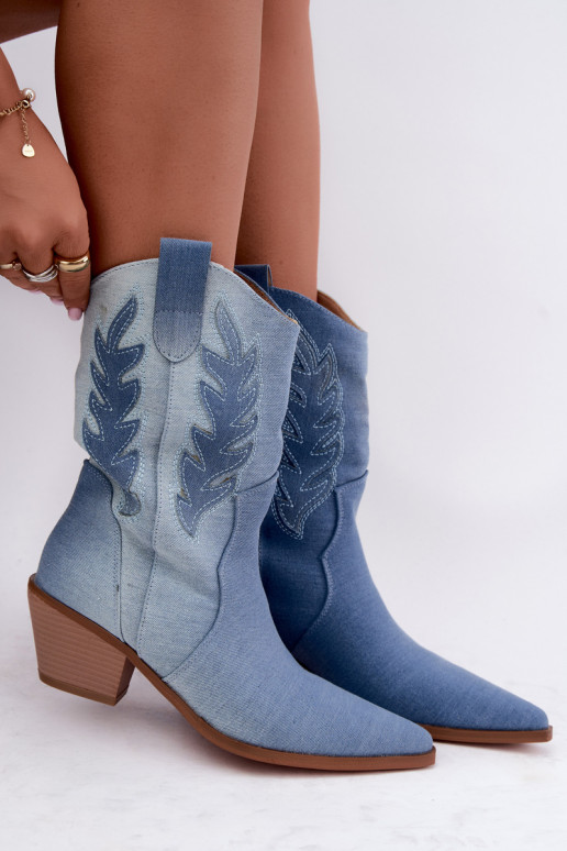 botines de estilo cowboy sin cordones con tacones de tela de mezclilla Ferelle