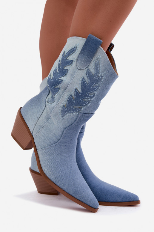 botines de estilo cowboy sin cordones con tacones de tela de mezclilla Ferelle