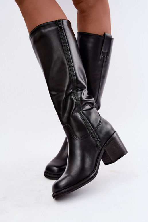 botas altas forradas con tacón en color negro Perrisa