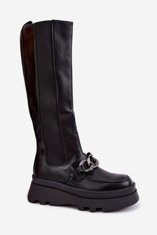 botas altas forradas con plataforma y cadenas en color negro Koraia