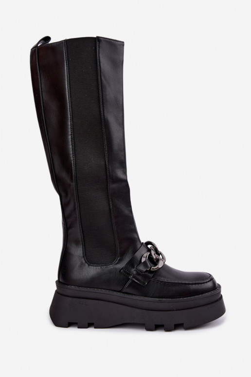 botas altas forradas con plataforma y cadenas en color negro Koraia