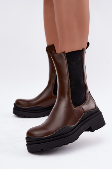 botines elegantes forrados con plataforma en color marrón Rissana