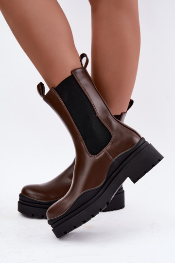 botines elegantes forrados con plataforma en color marrón Rissana 2