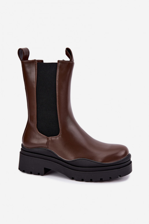 botines elegantes forrados con plataforma en color marrón Rissana