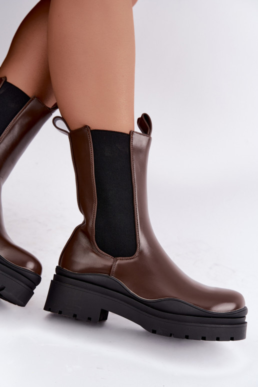 botines elegantes forrados con plataforma en color marrón Rissana