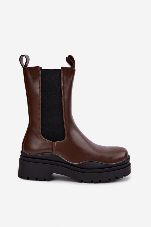 botines elegantes forrados con plataforma en color marrón Rissana