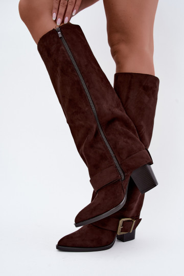 botas altas con tacón y hebillas en color marrón Mirea 2