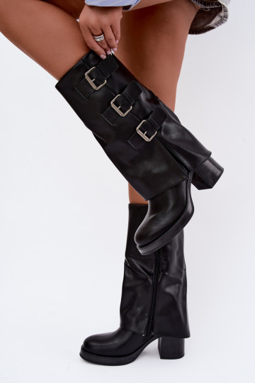 Botas largas negras cálidas con hebillas Astrella
