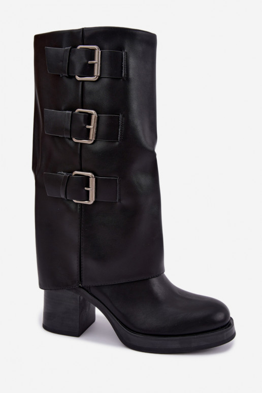 Botas largas negras cálidas con hebillas Astrella