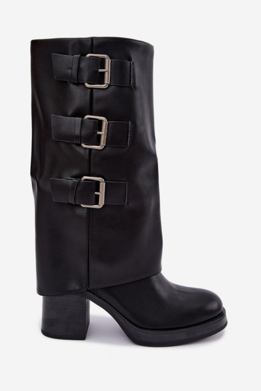 Botas largas negras cálidas con hebillas Astrella