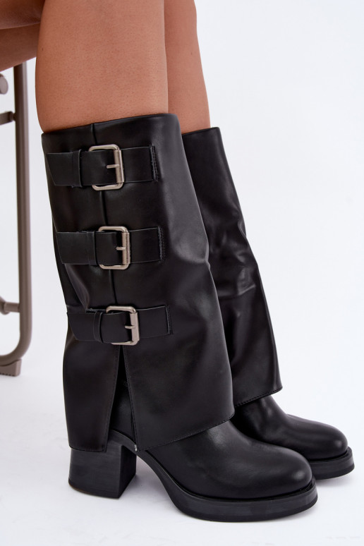 Botas largas negras cálidas con hebillas Astrella
