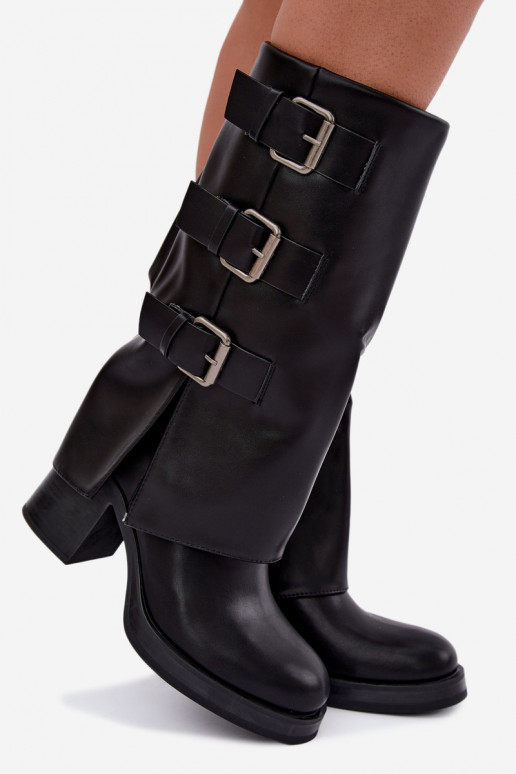 Botas largas negras cálidas con hebillas Astrella