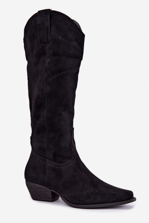 Botas de cowboy negras de caña alta con tacón bajo Grisel